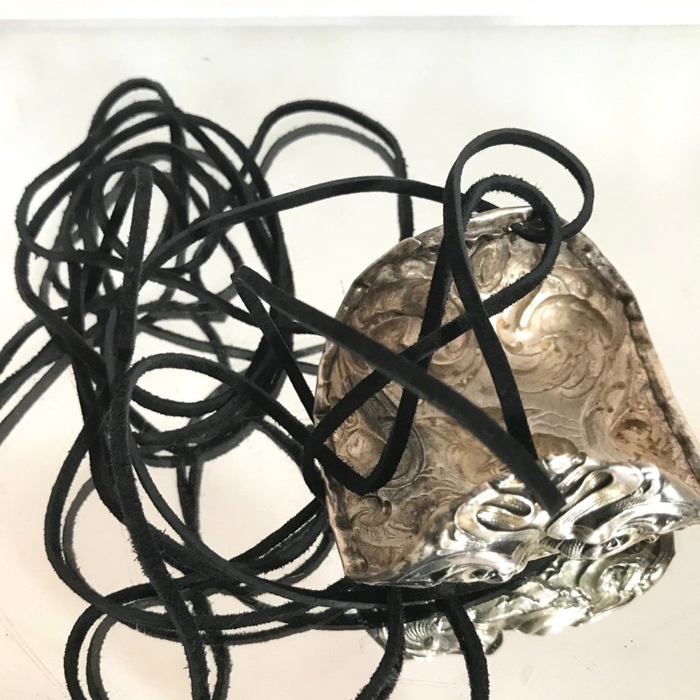 Antique Sterling Silver 925 Cuff Tie Wrap Bracelet Victorian Cherub Putti Biker - Picture 13 of 13